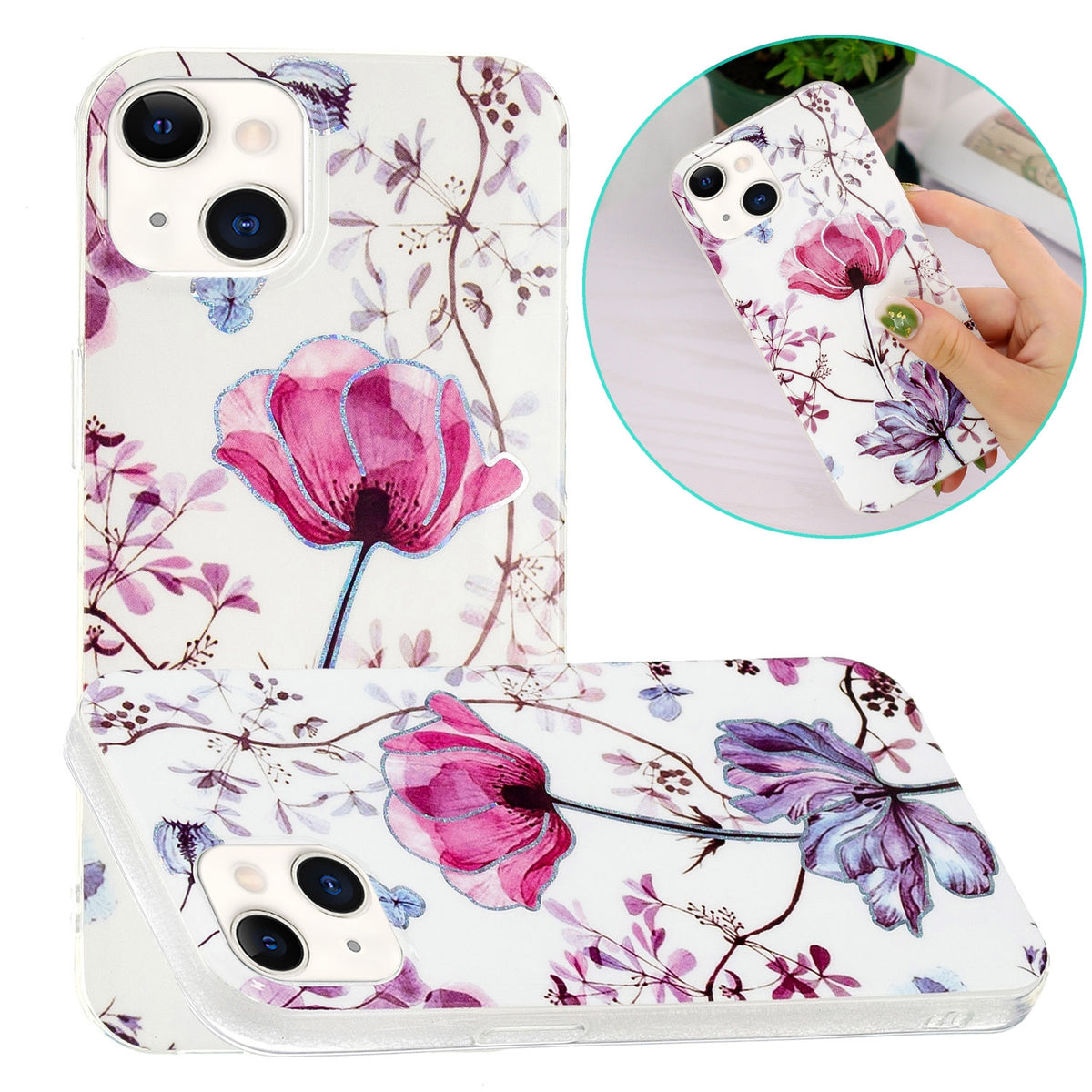 ELECTROPRIME Electroplating Soft TPU Phone Case For iPhone 15(Lotus)