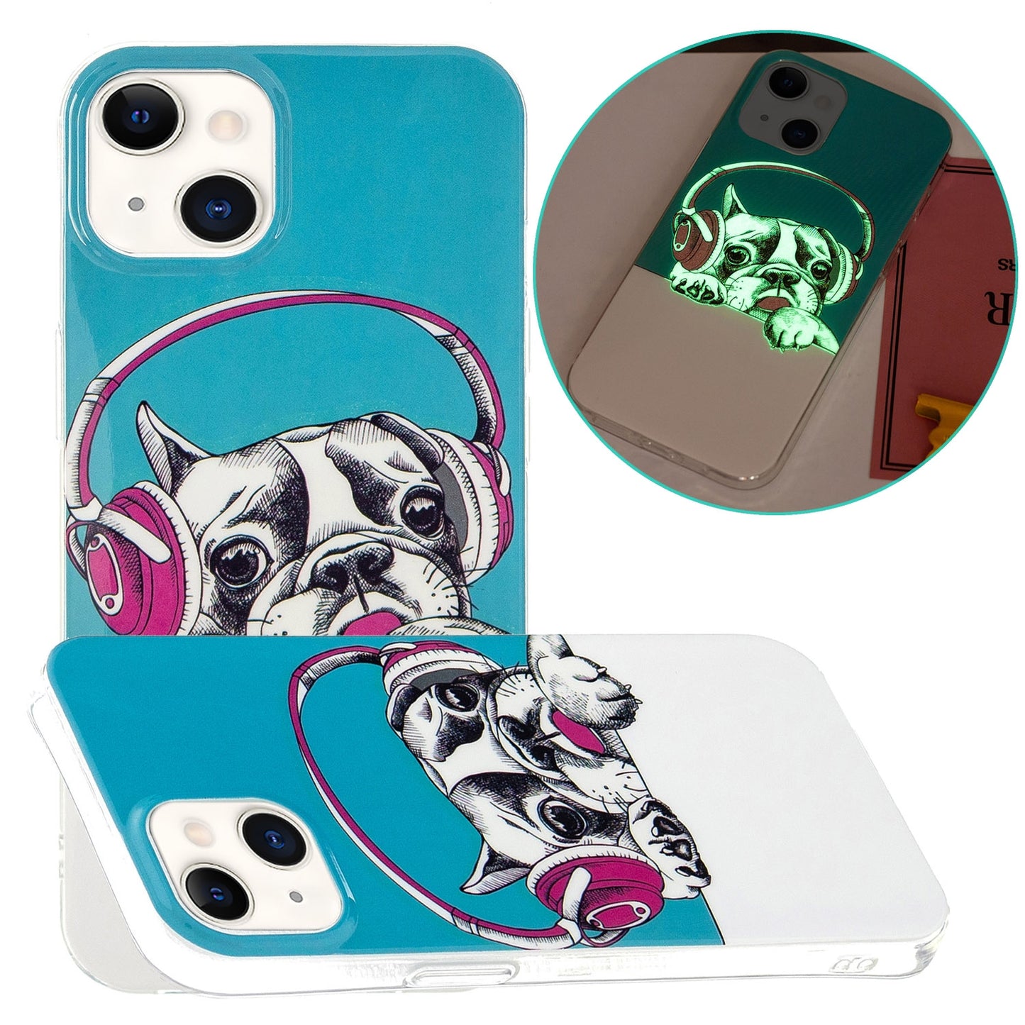 ELECTROPRIME For iPhone 15 Electroplating Soft TPU Phone Case(Headset Dog)