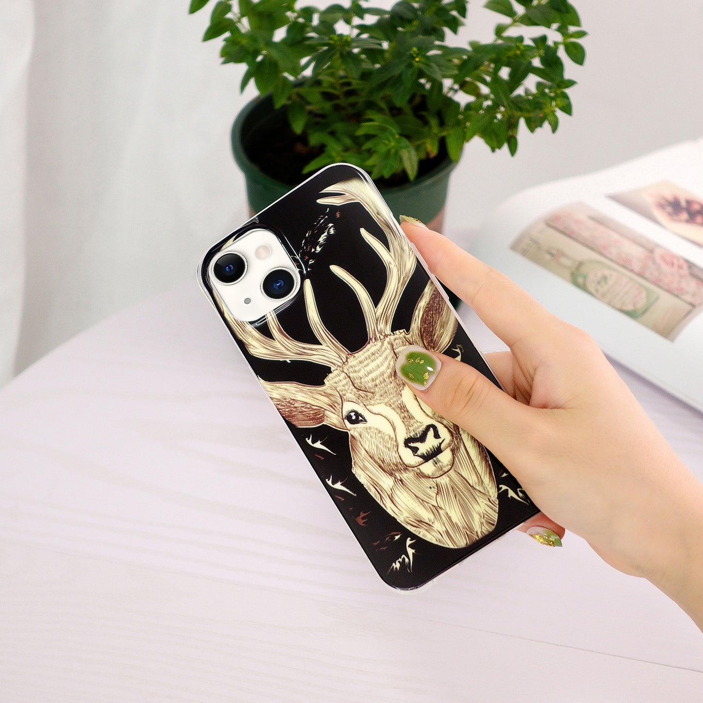 ELECTROPRIME For iPhone 15 Electroplating Soft TPU Phone Case(Deer Head)