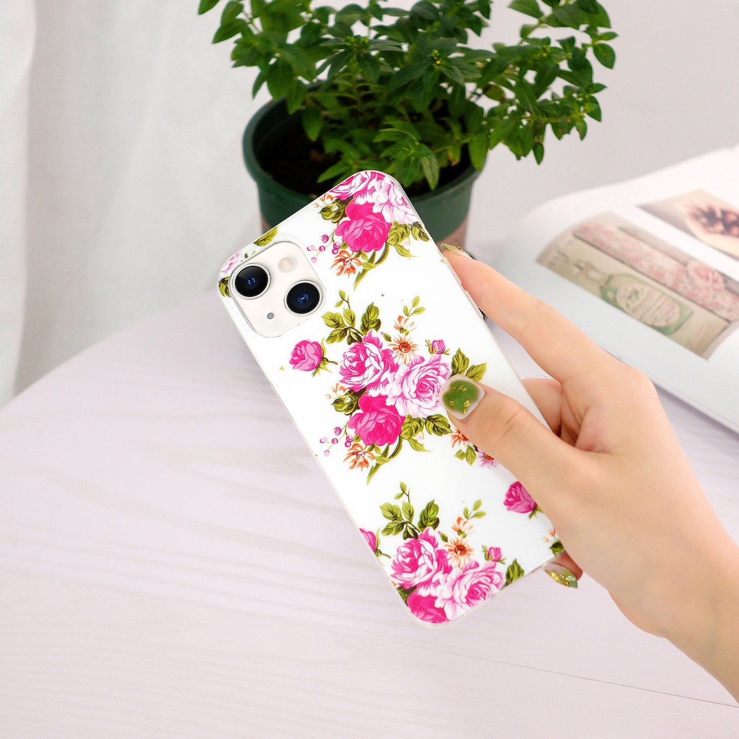 ELECTROPRIME For iPhone 15 Electroplating Soft TPU Phone Case(Rose Flower)