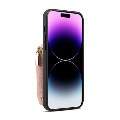 ELECTROPRIME For iPhone 15 Zipper Card Slot Phone Case(Pink)