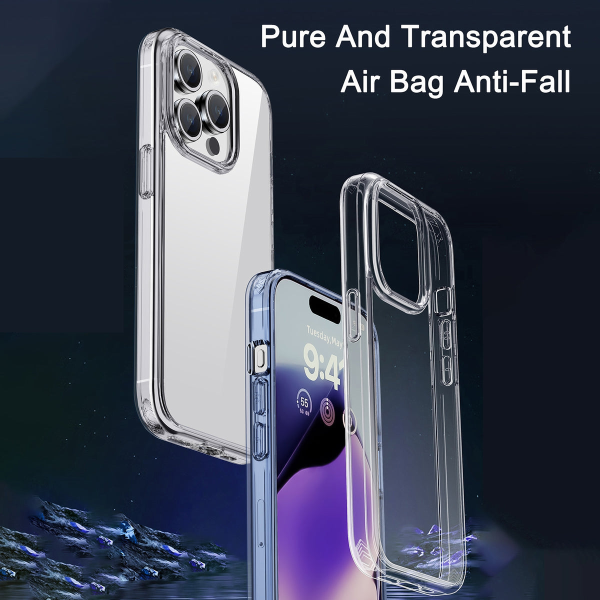 ELECTROPRIME For iPhone 15 iPAKY Hanguang Series Transparent TPU+PC Phone Case(Transparent Black)