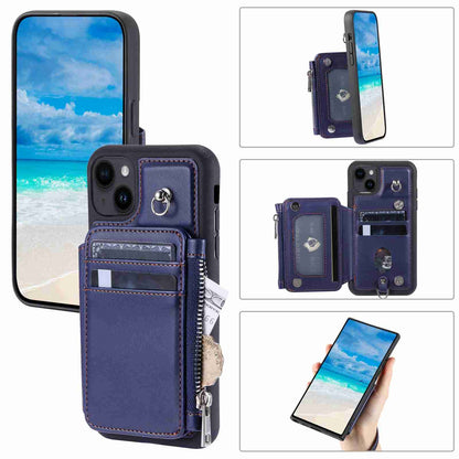 ELECTROPRIME For iPhone 15 Zipper Card Slots RFID Phone Case(Blue)