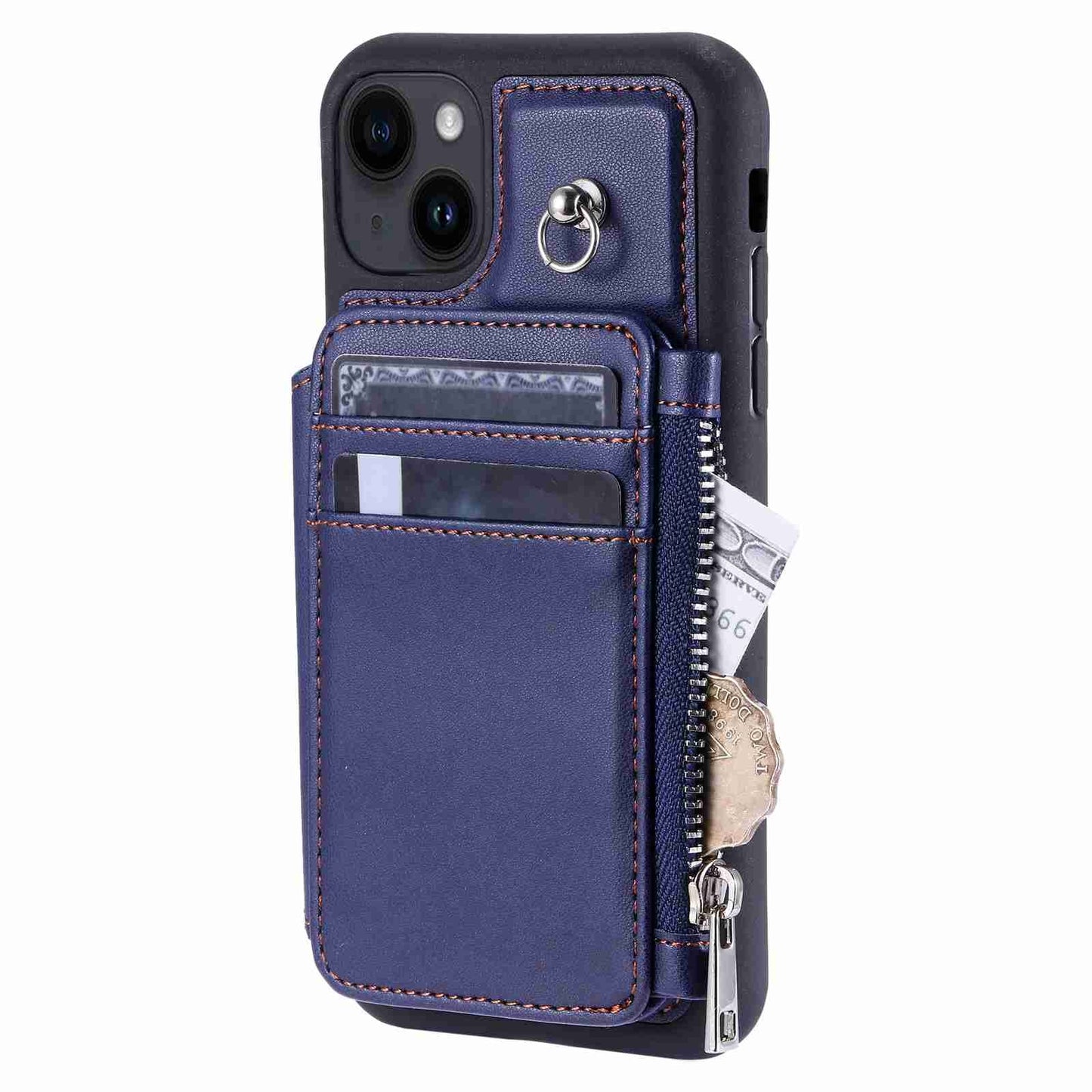 ELECTROPRIME For iPhone 15 Zipper Card Slots RFID Phone Case(Blue)
