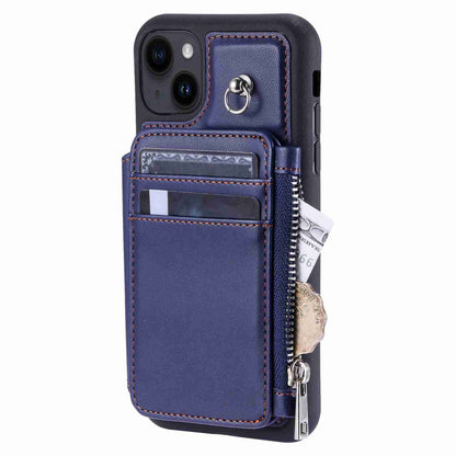 ELECTROPRIME For iPhone 15 Zipper Card Slots RFID Phone Case(Blue)