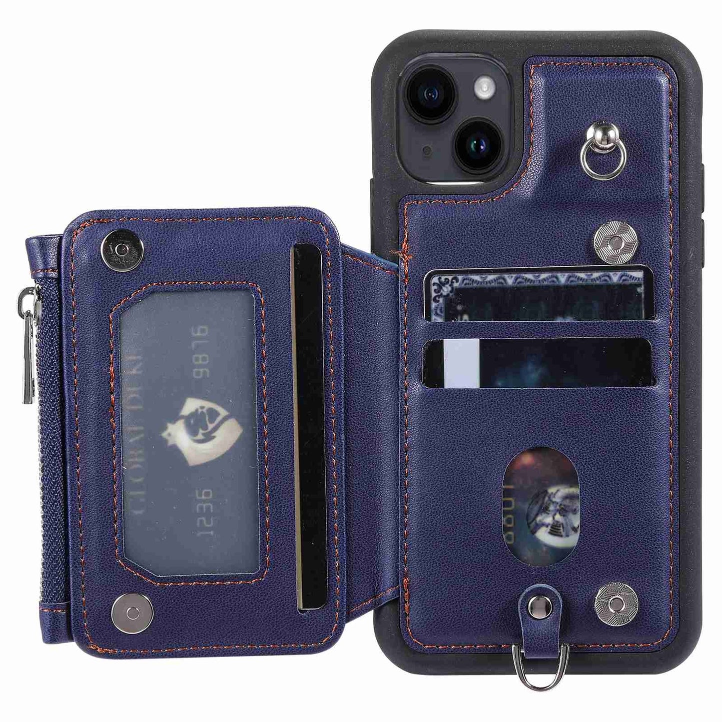ELECTROPRIME For iPhone 15 Zipper Card Slots RFID Phone Case(Blue)