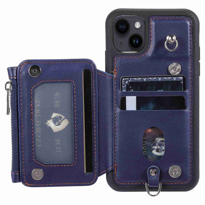 ELECTROPRIME For iPhone 15 Zipper Card Slots RFID Phone Case(Blue)