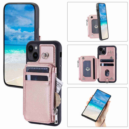 ELECTROPRIME For iPhone 15 Zipper Card Slots RFID Phone Case(Rose Gold)