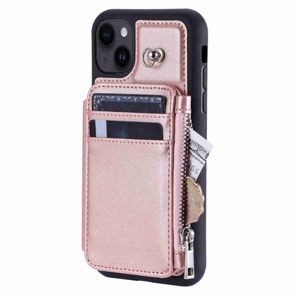 ELECTROPRIME For iPhone 15 Zipper Card Slots RFID Phone Case(Rose Gold)