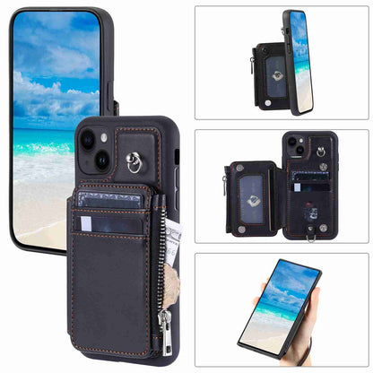 ELECTROPRIME For iPhone 15 Zipper Card Slots RFID Phone Case(Black)