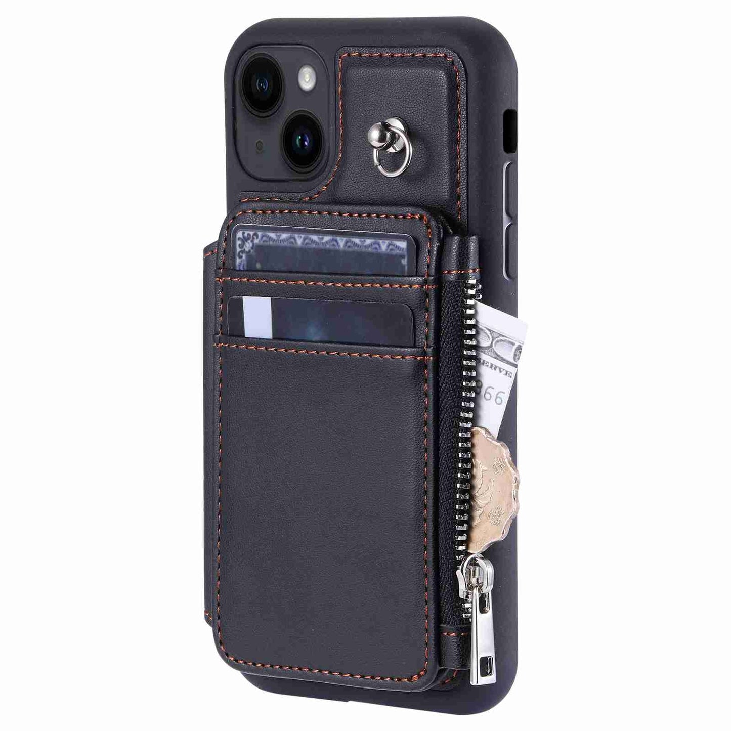 ELECTROPRIME For iPhone 15 Zipper Card Slots RFID Phone Case(Black)