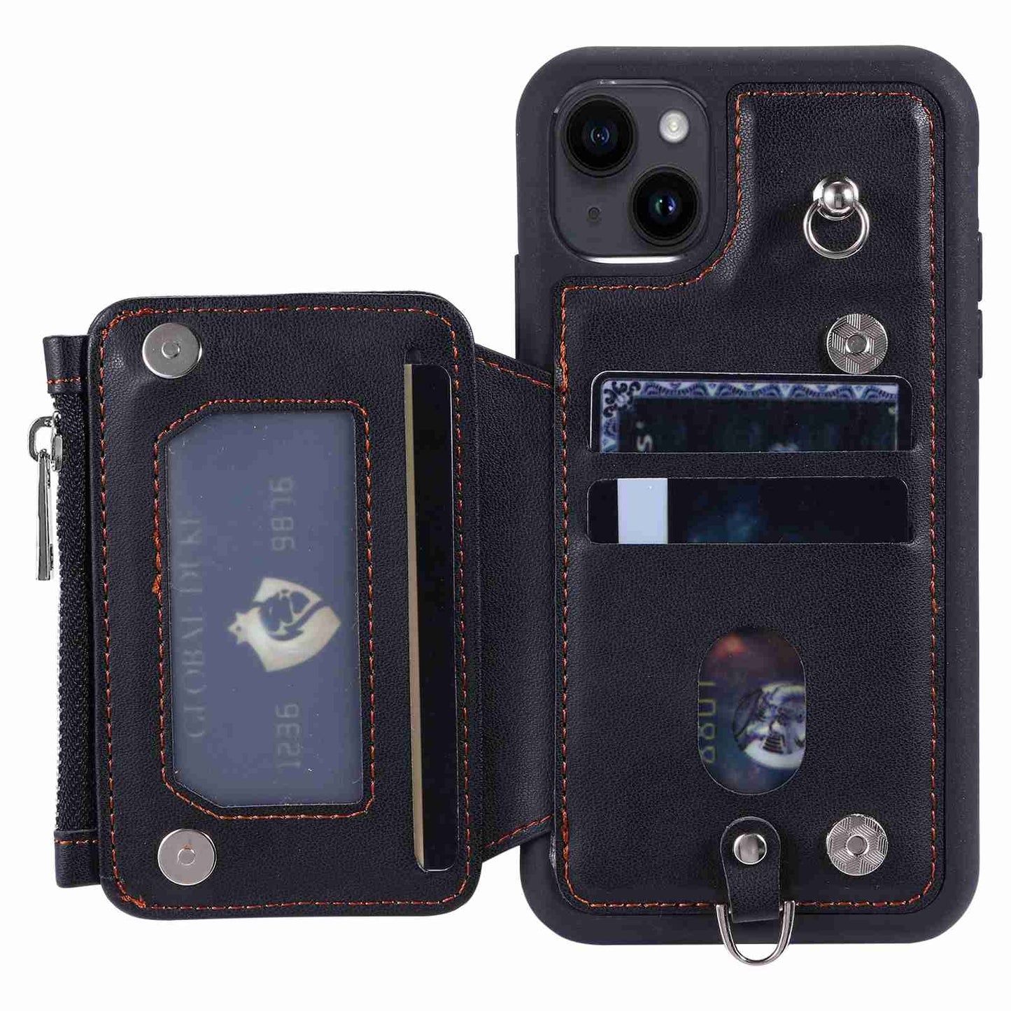 ELECTROPRIME For iPhone 15 Zipper Card Slots RFID Phone Case(Black)