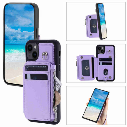 ELECTROPRIME For iPhone 15 Zipper Card Slots RFID Phone Case(Purple)