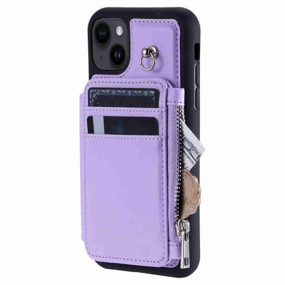 ELECTROPRIME For iPhone 15 Zipper Card Slots RFID Phone Case(Purple)