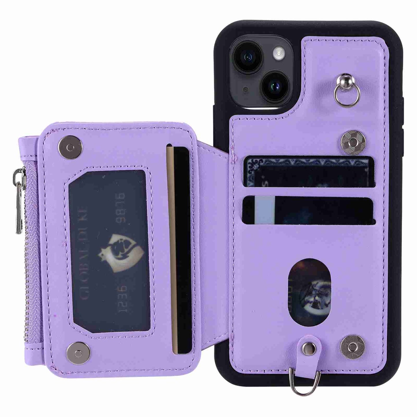 ELECTROPRIME For iPhone 15 Zipper Card Slots RFID Phone Case(Purple)