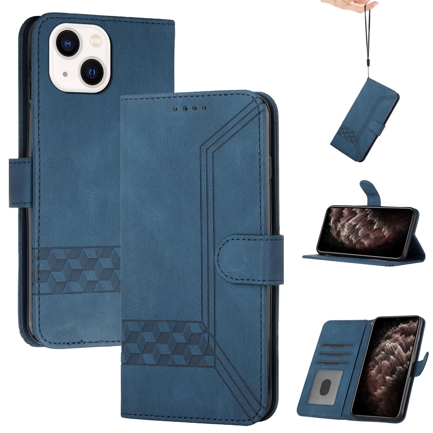 ELECTROPRIME For iPhone 15 Cubic Skin Feel Flip Leather Phone Case(Blue)