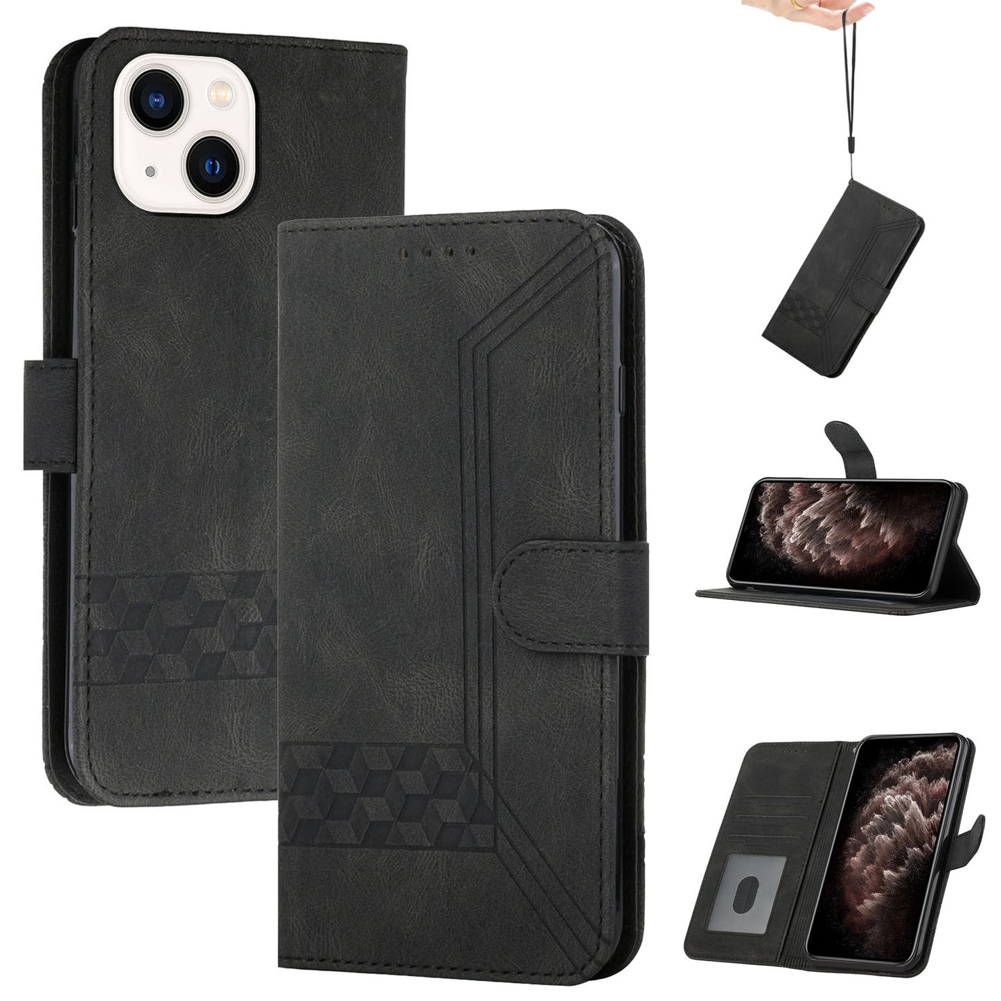 ELECTROPRIME For iPhone 15 Cubic Skin Feel Flip Leather Phone Case(Black)