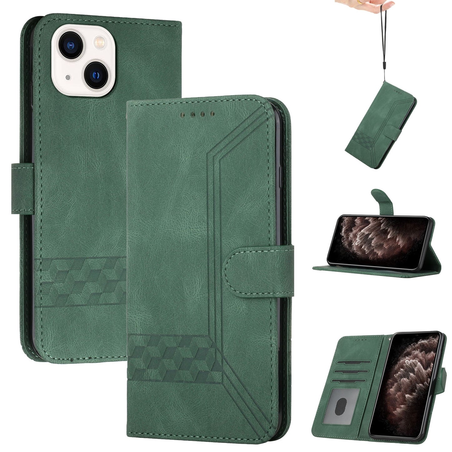 ELECTROPRIME For iPhone 15 Cubic Skin Feel Flip Leather Phone Case(Green)