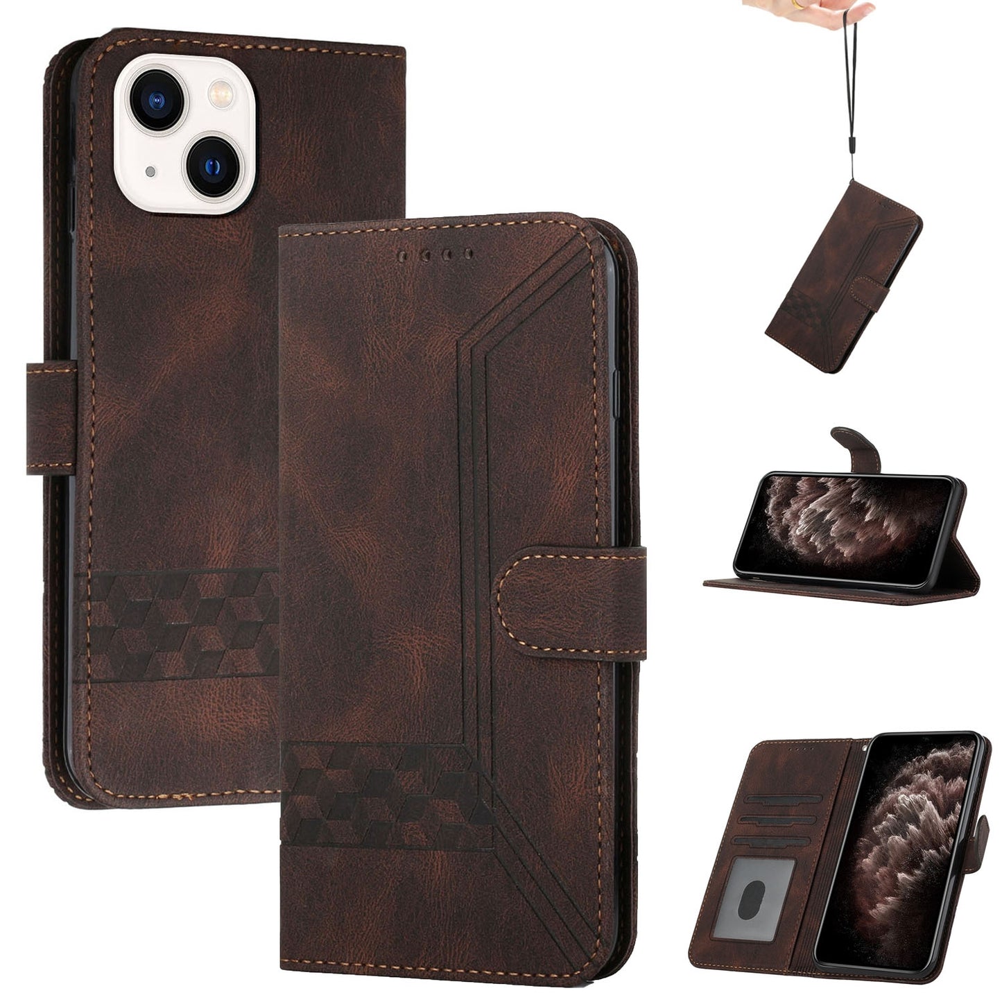 ELECTROPRIME For iPhone 15 Cubic Skin Feel Flip Leather Phone Case(Brown)