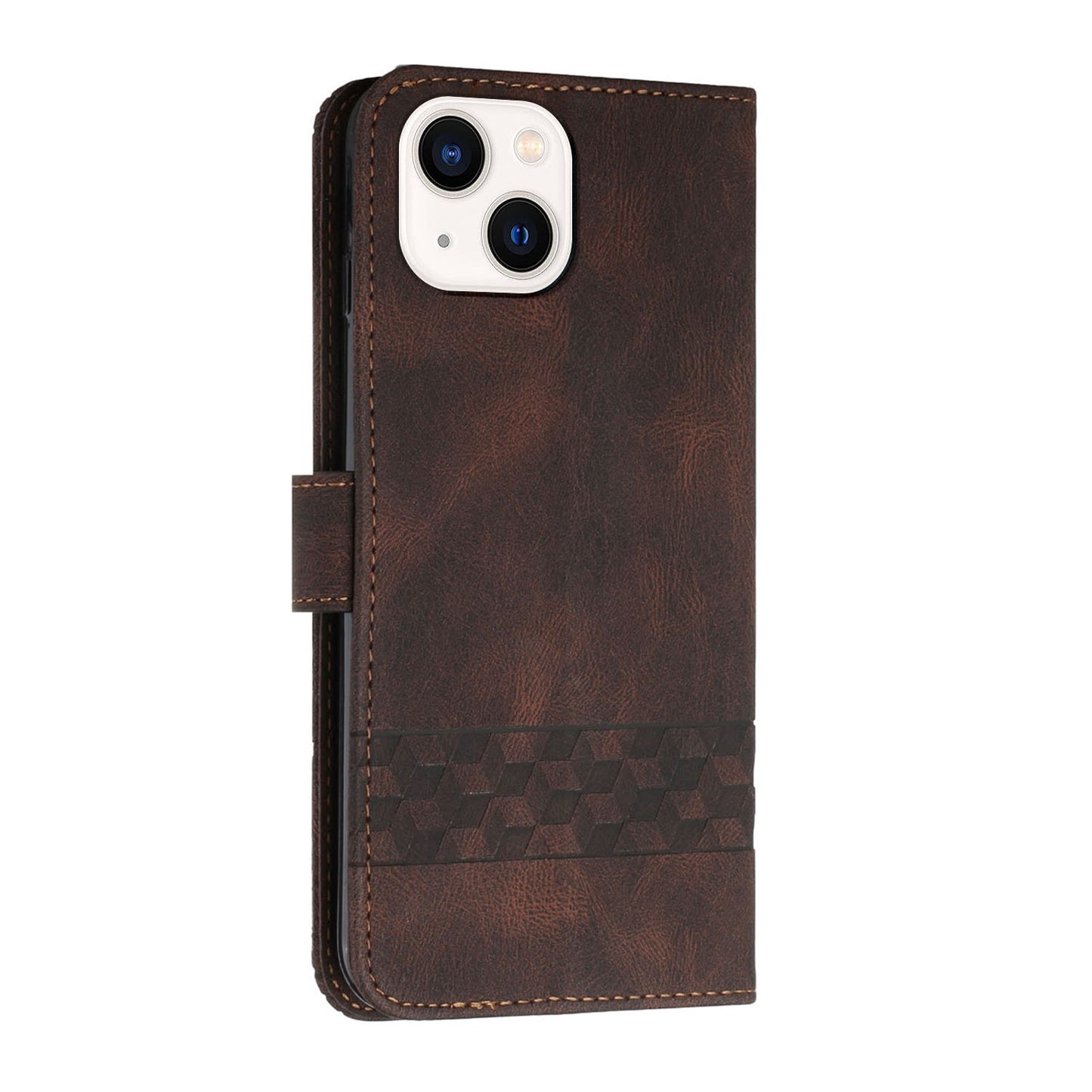 ELECTROPRIME For iPhone 15 Cubic Skin Feel Flip Leather Phone Case(Brown)
