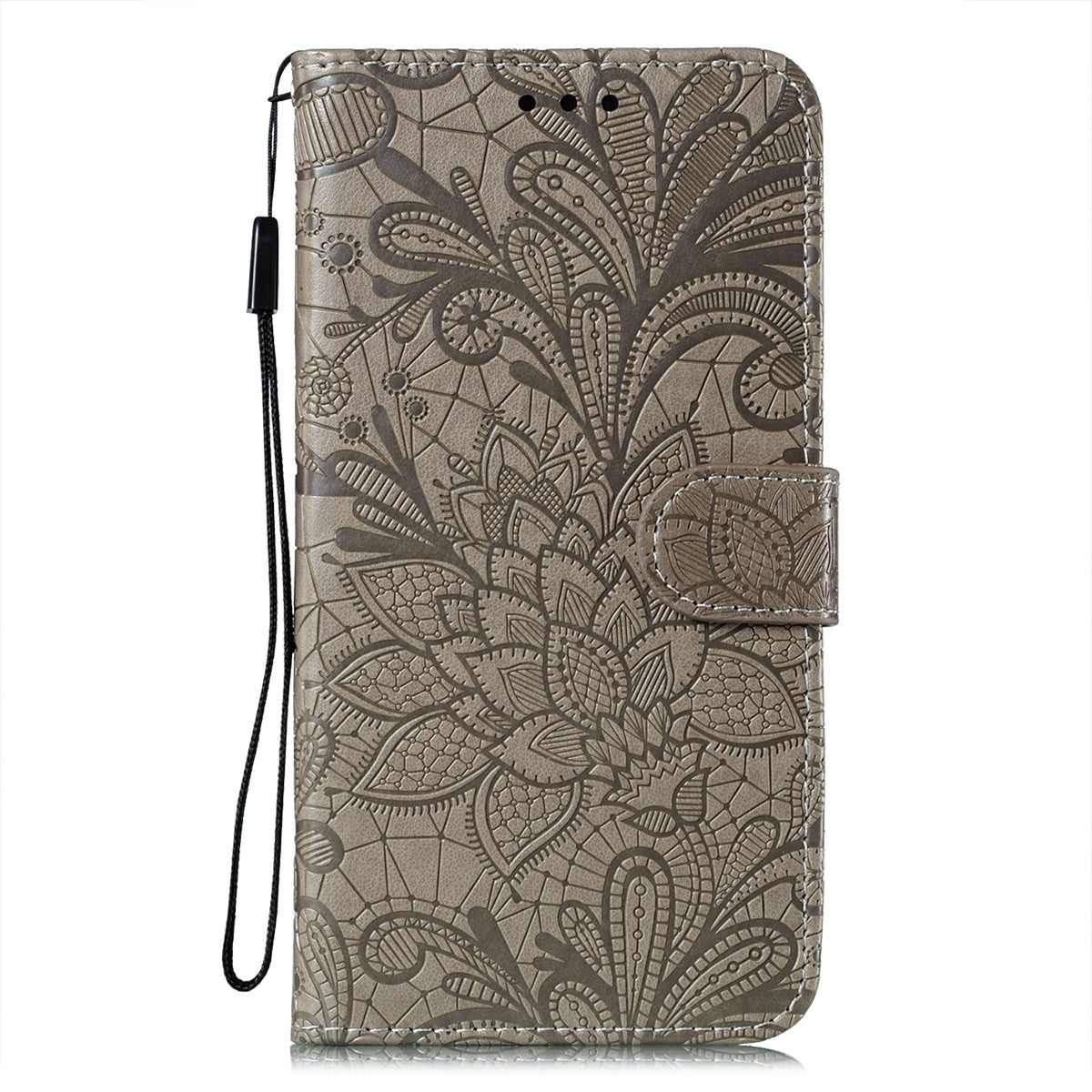 ELECTROPRIME For iPhone 15 Plus Lace Flower Embossing Flip Leather Phone Case(Grey)