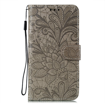 ELECTROPRIME For iPhone 15 Plus Lace Flower Embossing Flip Leather Phone Case(Grey)