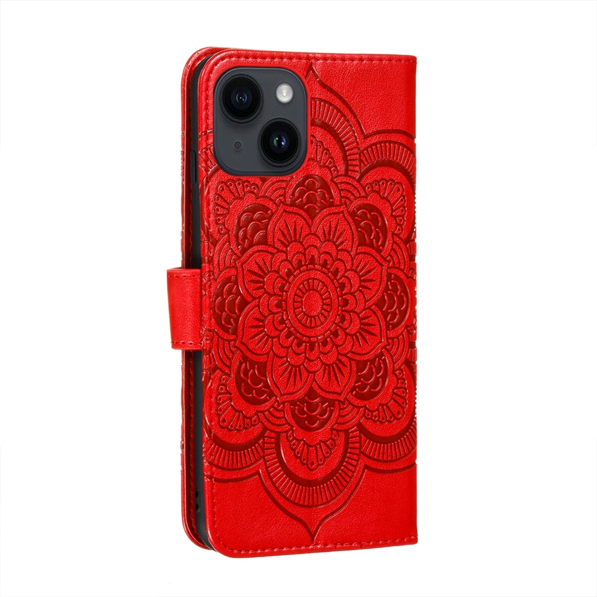 ELECTROPRIME For iPhone 15 Sun Mandala Embossing Leather Phone Case(Red)