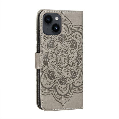 ELECTROPRIME For iPhone 15 Sun Mandala Embossing Leather Phone Case(Grey)