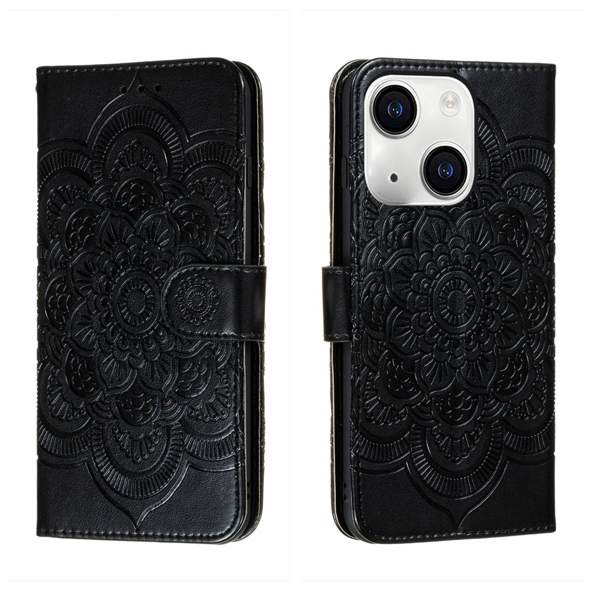 ELECTROPRIME For iPhone 15 Sun Mandala Embossing Leather Phone Case(Black)