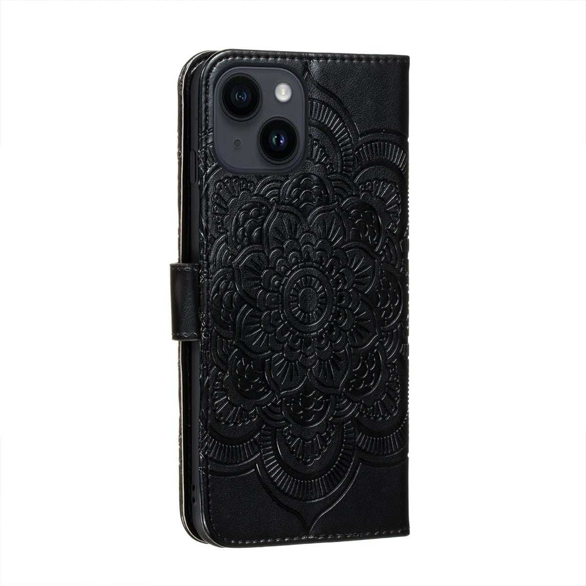 ELECTROPRIME For iPhone 15 Sun Mandala Embossing Leather Phone Case(Black)