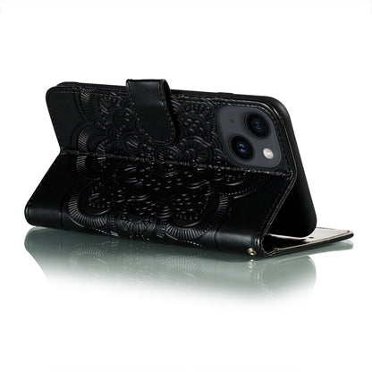 ELECTROPRIME For iPhone 15 Sun Mandala Embossing Leather Phone Case(Black)