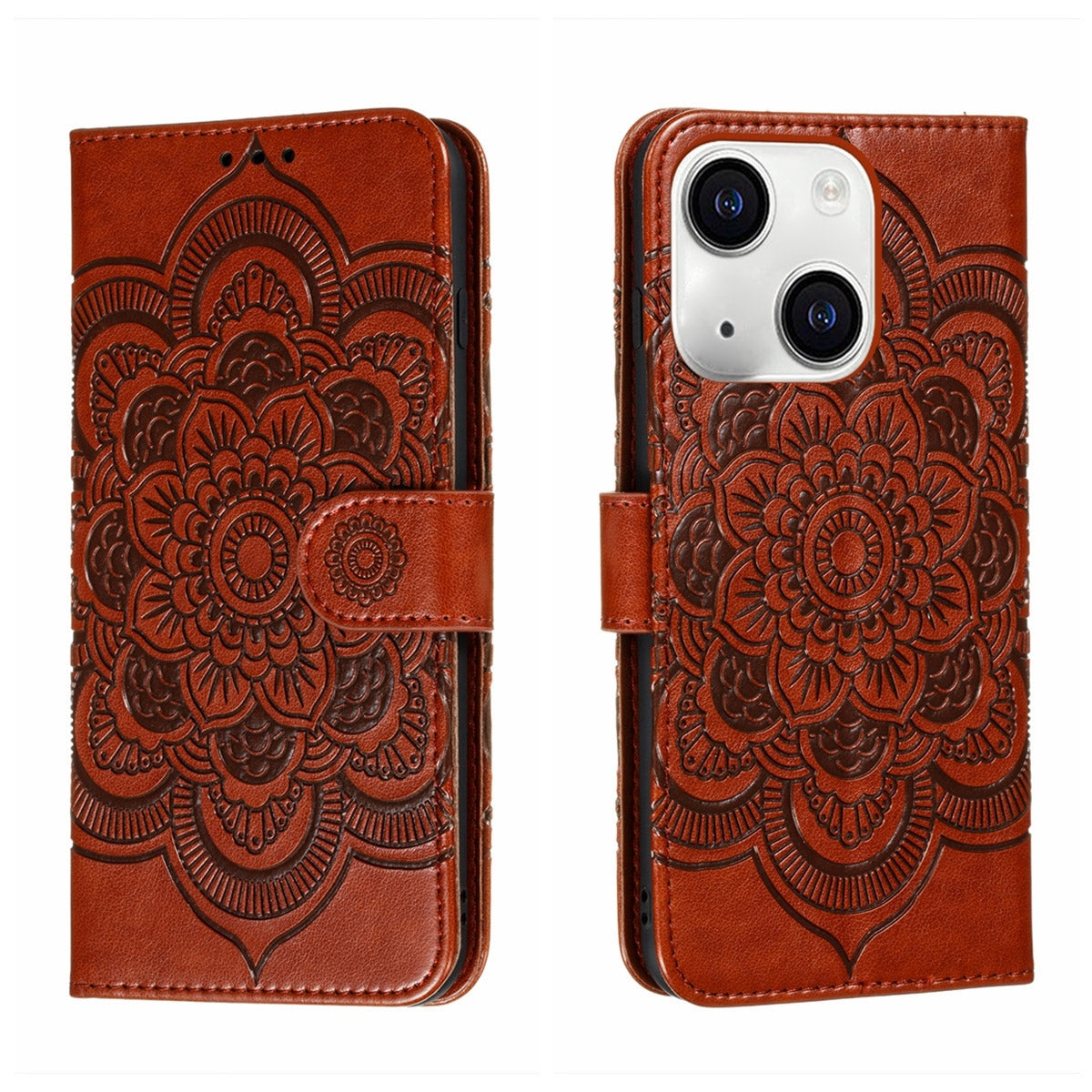 ELECTROPRIME For iPhone 15 Sun Mandala Embossing Leather Phone Case(Brown)