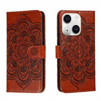 ELECTROPRIME For iPhone 15 Sun Mandala Embossing Leather Phone Case(Brown)