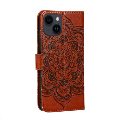 ELECTROPRIME For iPhone 15 Sun Mandala Embossing Leather Phone Case(Brown)