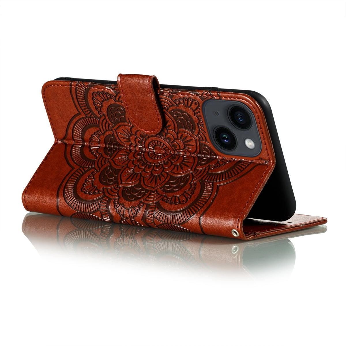 ELECTROPRIME For iPhone 15 Sun Mandala Embossing Leather Phone Case(Brown)