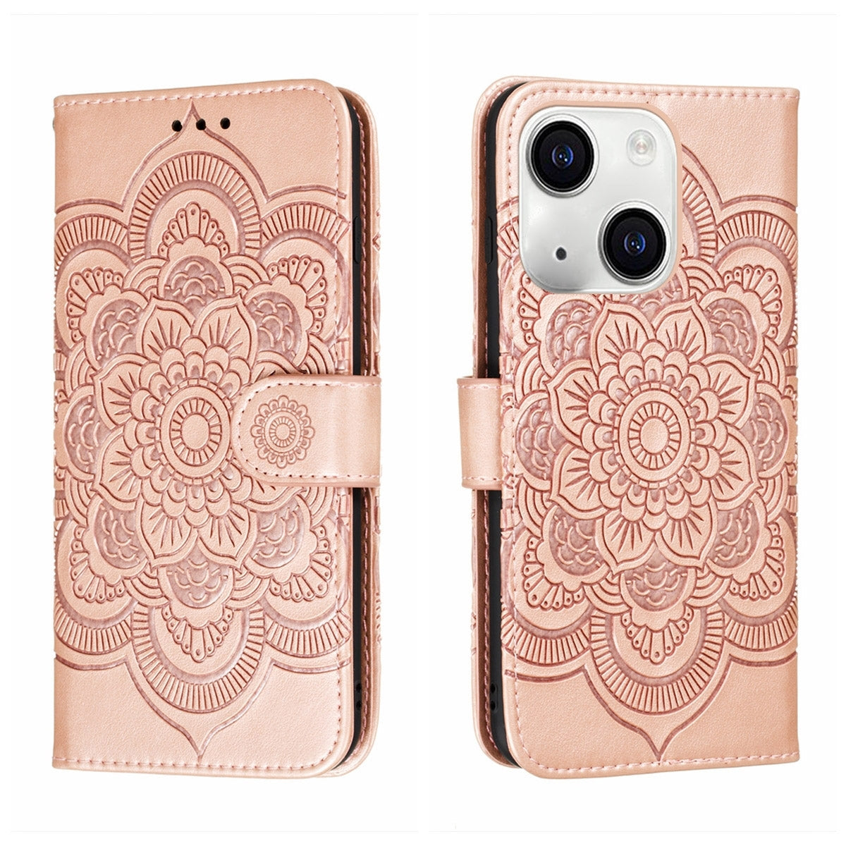 ELECTROPRIME For iPhone 15 Sun Mandala Embossing Leather Phone Case(Rose Gold)