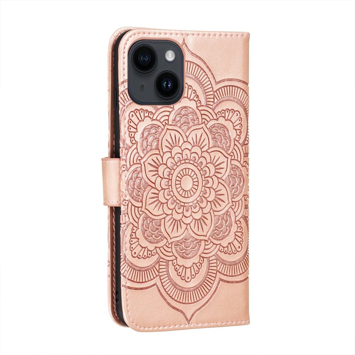 ELECTROPRIME For iPhone 15 Sun Mandala Embossing Leather Phone Case(Rose Gold)