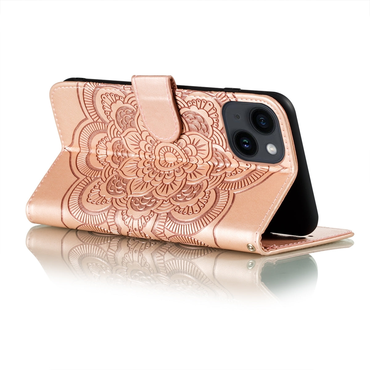 ELECTROPRIME For iPhone 15 Sun Mandala Embossing Leather Phone Case(Rose Gold)
