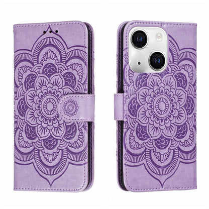 ELECTROPRIME For iPhone 15 Sun Mandala Embossing Leather Phone Case(Purple)