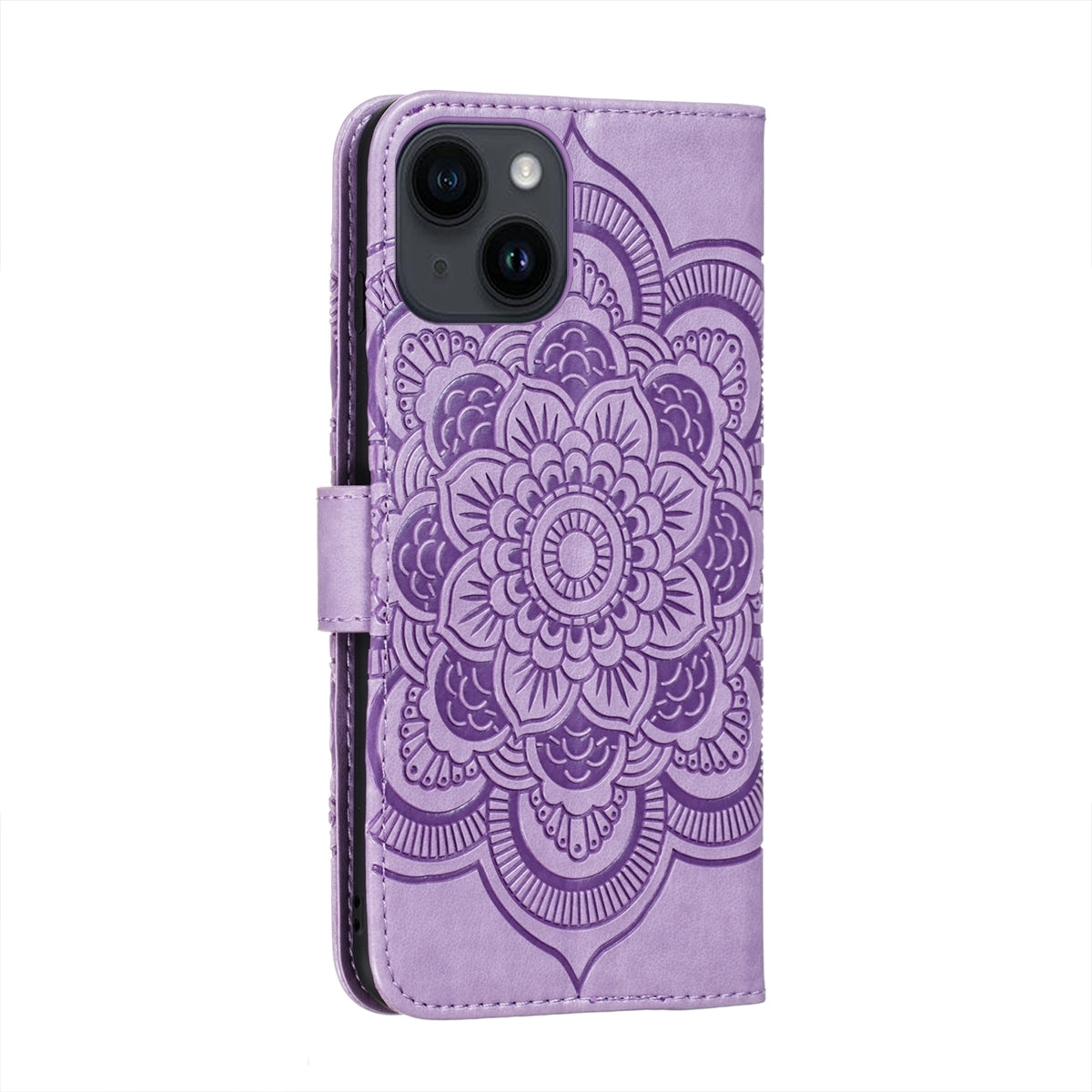ELECTROPRIME For iPhone 15 Sun Mandala Embossing Leather Phone Case(Purple)