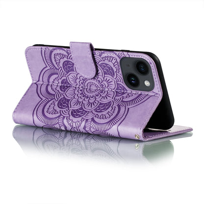 ELECTROPRIME For iPhone 15 Sun Mandala Embossing Leather Phone Case(Purple)