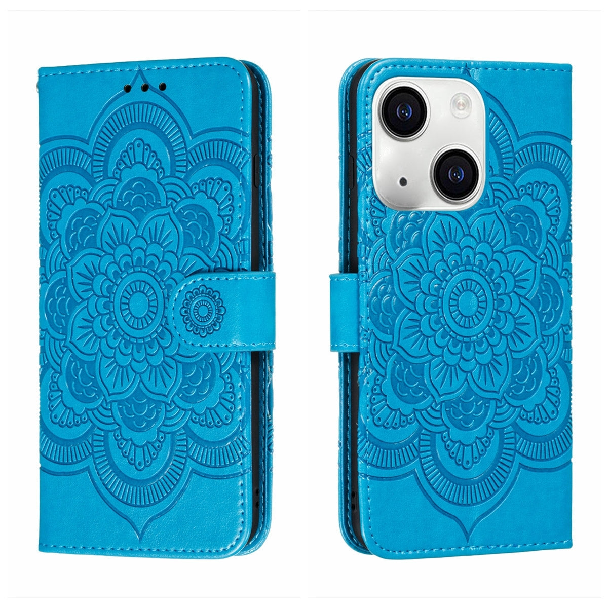 ELECTROPRIME For iPhone 15 Sun Mandala Embossing Leather Phone Case(Blue)