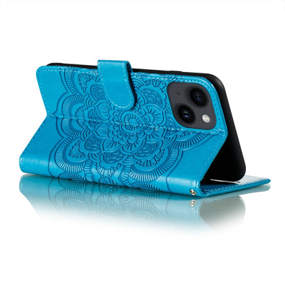 ELECTROPRIME For iPhone 15 Sun Mandala Embossing Leather Phone Case(Blue)