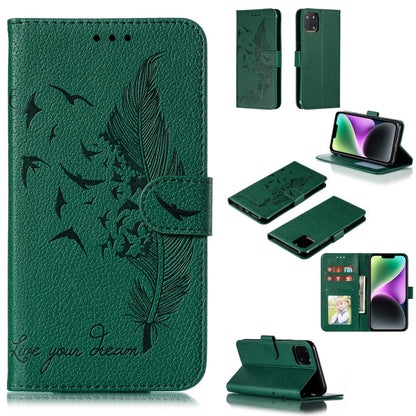 ELECTROPRIME For iPhone 15 Feather Pattern Litchi Texture Leather Phone Case(Green)