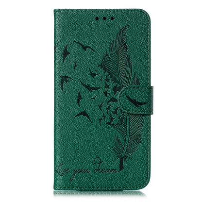 ELECTROPRIME For iPhone 15 Feather Pattern Litchi Texture Leather Phone Case(Green)