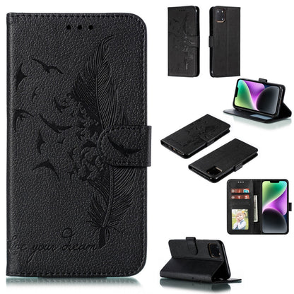 ELECTROPRIME For iPhone 15 Feather Pattern Litchi Texture Leather Phone Case(Black)