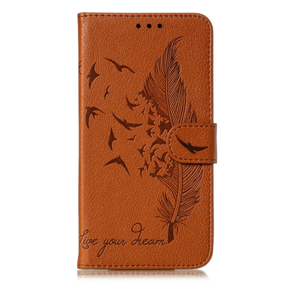 ELECTROPRIME For iPhone 15 Feather Pattern Litchi Texture Leather Phone Case(Brown)