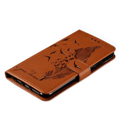 ELECTROPRIME For iPhone 15 Feather Pattern Litchi Texture Leather Phone Case(Brown)