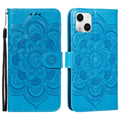 ELECTROPRIME For iPhone 15 Mandala Embossing Pattern Horizontal Flip Leather Phone Case(Blue)