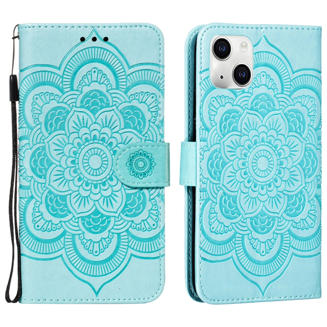 ELECTROPRIME For iPhone 15 Mandala Embossing Pattern Horizontal Flip Leather Phone Case(Green)